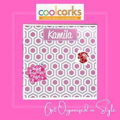 the front cover of cool colors magazine, featuring pink and white hexagon tiles