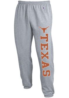 Get cozy in these Texas Longhorns Grey Banded Bottom Sweatpants! Whether you're relaxing watching the game or just out running errands, these Texas Sweats are the perfect way to show your Longhorns spirit in comfort and style. These Texas Longhorns Sweatpants also feature a screen print team logo with Texas down leg. 31" Inseam, Side pockets, Inside quickcord at waistband, Covered elastic ankle, Double needle reinforced seams, 50% cotton / 50% polyester 8.5 oz Brushed Back Fleece, Champion Eco C Sporty Cotton Bottoms For Game Day, Collegiate Style Cotton Sweats For Loungewear, Collegiate Relaxed Fit Sweats For Loungewear, Team Spirit Cotton Bottoms For Sports Events, Cotton Sports Bottoms With Team Spirit Style, Cotton Bottoms With Letter Print For Sports Season, Cotton Bottoms For Sports Season Events, Cotton Bottoms For Sports Events, Casual Pants For Sports Season Events