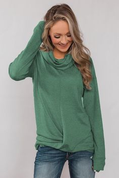 Green Twist Of Winter Cowl Neck Top Green Stretch Plain Tops, Green Solid Color Winter Top, Green Solid Color Top For Winter, Green Solid Color Top For Fall, Green Solid Color Tops For Fall, Wholesale Sweatshirts, Rachel Ward, Lace Ball Gowns, Tube Skirt