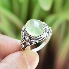 Prehnite Ring ~ 925 Sterling Silver Ring ~ 10x12 mm Oval Prehnite Ring ~ Statement Ring ~ Handmade Ring ~ Green Gemstone Ring ~ Women's Ring 》D E T A I L S《 ✦Stone: Natural Prehnite ✦Shape: Oval ✦Size: 10x12 mm ✦Weight:- 6.00 Gram Approx ✦SKU: SE119 》A B O U T S T O N E《 💎 Prehnite is considered a stone of unconditional love and the crystal to heal the healer. It enhances precognition and inner knowing. Prehnite alleviates nightmares, phobias and deep fears, uncovering and healing the dis-ease Green Gemstone Ring, Silver Rings With Stones, Indie Jewelry, Dope Jewelry, Natural Rainbow, Green Gemstones, Dream Jewelry, Pretty Jewellery, Ring Handmade