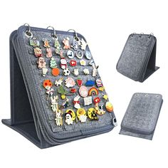 an ipad case with lots of pins and magnets on it