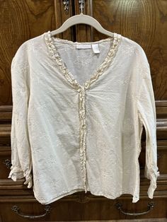 Whitewash Brand Women’s Ivory Ruffle Accented Peasant Blouse L | eBay Cotton Ruffle Blouse For Gatherings, Bohemian Blouse With Ruffles For Gatherings, Spring Cottagecore Peasant Top With Ruffles, Spring Peasant Top With Ruffles For Gatherings, Cottagecore Ruffled Peasant Top For Spring, Cream Bohemian Peasant Top For Daywear, Bohemian Peasant Top With Ruffles For Daywear, Peasant Tops With Ruffles For Gatherings, Peasant Style Beige Blouse For Daywear