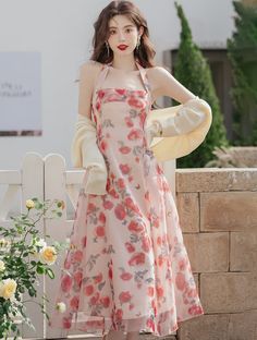 Size: L Western Long Dresses, Casual Chiffon Dress, Summer Casual Dress, Dress Korea, Womens Floral Dress, Princess Aesthetic, Pretty Dress, Cardigan Top, Casual Summer Dresses