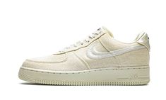 The Stussy x Nike Air Force 1 Low “Fossil” is a Winter 2020 colorway produced by the California streetwear brand and Nike.  Releasing exclusively in Stussy Chapter stores and online, the “Fossil” employs the same neutral cream based design as Stussy’s collaborative Nike Air Zoom Spiridon Caged of the same nickname from Spring 2020.  The “Fossil” employs a rugged canvas material to the entire upper except for the white Swoosh and Stussy embroidery that appears on the mid-panel and toe, respective Stussy Fossil, Yeezy 750, Nike X Travis Scott, Embroidered Heels, Low Air Jordan 1, Custom Air Force 1, Jordan 8, Sneakers Collection, Exclusive Sneakers