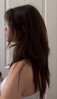 Long Hair With Layers Thick, Long Hair Women Aesthetic, Layered Long Hair Unstyled, Long Wolfcut Unstyled, Sharp Layered Hair, Long Layer Wolf Cut, Wolf Haircut Aesthetic, Long Wolfcut Straight Hair, Smooth Layered Hair