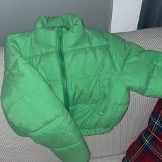 Brand New, Never Worn! Super Stylish And Warm!! Green Spring Puffer Outerwear, Green Fitted Casual Puffer Jacket, Trendy Green Spring Outerwear, Chic Solid Puffer Jacket For Spring, Chic Solid Color Puffer Jacket For Spring, Chic Solid Color Spring Puffer Jacket, Chic Long Sleeve Puffer Jacket For Spring, Casual Spring Puffer Jacket For Work, Trendy Green Puffer Jacket For Cold Weather