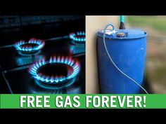 a gas stove with the words free gas forever on it and an image of a blue can