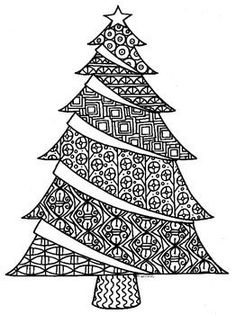 a black and white drawing of a christmas tree