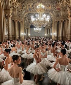 a large group of ballerinas in white tutus