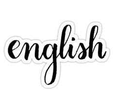 the word english is written in black ink on a white sticker that says english