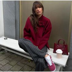 ChicFlare Red Street Elegance Jacket Red Overcoat, Woolen Coat Woman, Outfits Retro, Loose Coats, Red Coat, Long Sleeves Coats, Woolen Coat, 가을 패션, Casual Coat