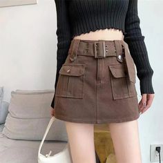 Size Waist (cm) Length (cm) Hips (cm) S 62 33 88 M 66 34 92 L 70 35 96 XL 74 36 100 Denim Skirt Mini, Cherry Sweater, White Flared Jeans, Korean Skirt, High Waist Mini Skirt, Y2k Mini Skirt, Hot Blouse, Belted Mini Skirt, Skirt With Belt