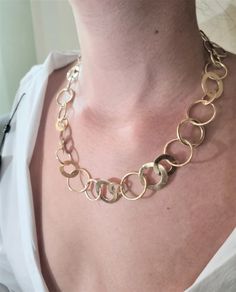 Statement Necklaces for Women Gold Link Necklace Modern - Etsy Gold Hammered Chain Necklace, Modern Handmade Gold Chain Necklace, Hammered Link Necklace For Gift, Elegant Chunky Chain Link Necklace, Elegant Hammered Link Chain Necklace, Chic Metal Link Necklace, Chic Chunky Link Necklaces, Elegant Hammered Link Necklace, Modern Gold-plated Chunky Chain Necklace