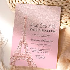 pink and gold glitter eiffel tower sweet sixteen birthday party or bridal suite