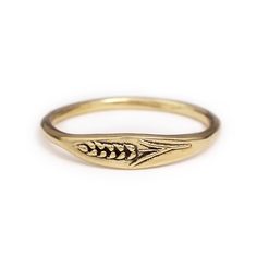 Handmade Wheat ring, cast in recycled sterling silver, bronze or 14K yellow gold. *Note: Our sterling silver and bronze rings are oxidized to bring out the details.  Our 14K gold rings are not oxidized and are polished to a high shine. face size: 15mm x 4mm band thickness: 1.4mm *handmade in the Marmalade studio *materials: sterling silver, bronze or 14K yellow gold *size: available in sizes 3-13   Quarter Sizes are available upon request. *the inside is stamped with the Marmalade logo *rings ar Wheat Signet Ring, Bronze Rings Women, Wheat Jewelry, Thick Silver Rings, Wheat Ring, Bronze Rings, Bronze Wedding, Graduation Rings, Nature Ring