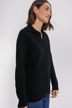 A chic silhouette in the softest cashmereCashmere is a style staple for the cold-weather months, and this Carlisle Sweater does it in the best way. With a partial front button placket, collared neckline, rib knit trim, this style is as elevated as it is easy. Pair with maxi skirts or denim for all of your busy (and chilly) days.Our Favorite Details: Ribbed finishes Relaxed fit Material: 100% CashmereCare: Dry clean Polo Sweater, Kids Sale, Maxi Skirts, Carlisle, Button Placket, Black Sweaters, Cold Weather, Rib Knit, Clothing And Shoes