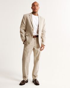 Our classic suit pants in our linen-blend fabric, featuring front pleat details. Tailored easy fit through the leg with a slight taper, featuring a shorter inseam designed to hit at the ankle and give a cleaner visual. For a standard visual, choose a longer inseam. Formal Garden Party, Beige Texture, Welcome Drinks, Wedding Dress Code, Wedding Dressing, Casual Suits, Summer Formal, Formal Garden, Tailored Suit