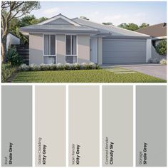 the exterior of a house with different shades of gray and white paint on each side