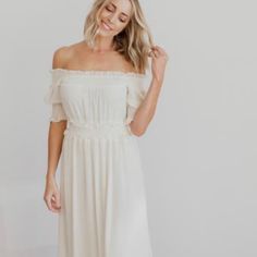 Brand New Off The Shoulder Dress! Absolutely Stunning, Never Worn White Off-shoulder Loose Fit Maxi Dress, White Off-shoulder Casual Midi Dress, Casual White Midi Dress For Wedding, White Flowy Off-shoulder Midi Dress, White Off The Shoulder Dress, Caroline Dress, White Off The Shoulder, Baltic Born, White Off Shoulder