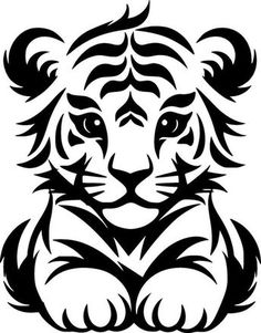 a black and white tiger face on a white background