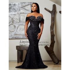 https://s.click.aliexpress.com/e/_EuQ1NF3 Elegant Dresses Classy Chic Evening, Black Dinner Gowns Nigerian, Aseobi Nigeria Lace Styles, Elegant Black Off Shoulder Prom Dress, Bridal Lace Styles, Black Asoebi Lace Styles, Black Dinner Dress Classy, Sequence Gown Styles In Nigeria, Matron Dresses