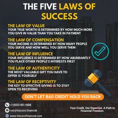 the five laws of success poster with an image of a hammer on top of it