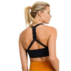 An Updated Look On The Classic Racerback Sports Bra. The Three Straps On Each Side Are Braided Together On The Back And Diverge Once More, Giving A Strong, Knotty Accent. 70% Polyester, 30% Spandex. Removable Bra Pads. Moisture Wicking. Four-Way Stretch. For Customization > Visit Our Website! Black Strappy Back Activewear For Yoga, Casual Black T-back Activewear, Strappy Back Sports Bra With Mesh Detail, Black Strappy Back Sports Bra For Yoga, Black Sports Bra With Strappy Back, Fitted Black Sports Bra With Strappy Back, Breathable Black Activewear With Cross Back, Black Breathable Activewear With Cross Back, Black Seamless Strappy Back Activewear