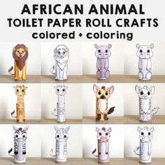 the african animal toilet paper roll crafts are colored and coloring