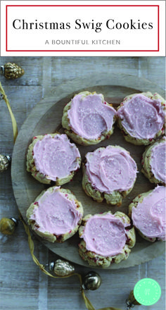 christmas swig cookies with pink frosting on a plate