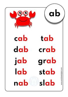 a red crab is sitting on top of a white sign with the word crab in it's center