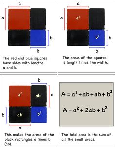 four different types of squares are shown with numbers and letters in the same box,