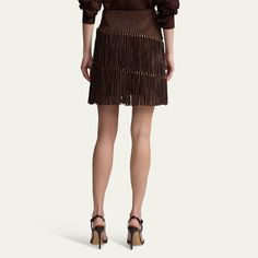 Ralph Lauren Collection "Brielle" lamb suede skirt with fringe detail Mid waist Straight silhouette Mini length Side zip Cupro/elastane lining Imported Elegant Fitted Skirt With Tassels, Chic Tassel Mini Skirt, Chic Mini Skirt With Tassels, Chic Fitted Skirt With Tassels, Chic Fringe Mini Skirt, Elegant Skirt With Tassels For Night Out, Fitted Tassel Mini Skirt, Fitted Mini Skirt With Tassels, Chic Pencil Skirt With Fringe