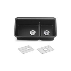 black double bowl kitchen sink with drainers