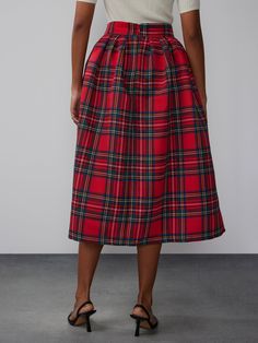 Tartan Pleated Midi Skirt | NY&Co Plaid Full Skirt With Lining, Chic Plaid Relaxed Skirt, Chic Relaxed Plaid Skirt, Plaid Flared Skirt, Plaid Flared Relaxed Fit Skirt, Plaid Flared Skirt With Relaxed Fit, Plaid Midi Skirt With Lining, Plaid Midi Skirt With Lined Detail, Flowy Plaid Skirt