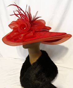 Ruby Red Customized hat. For any event, Church, Kentucky derby, Tennis match, Christmas gift, Easter hat, Mothers Day, Tea Party. Free scarf if shown in picture. Mothers Day Tea Party, Mothers Day Tea, Tea Hats, Easter Hat, Easter Hats, Couture Hats, Church Hat, Free Scarf, Tennis Match