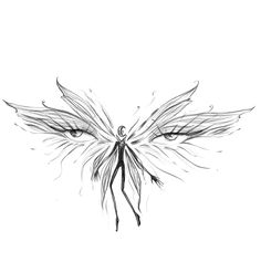 a black and white drawing of a butterfly with wings spread out on its back legs