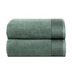 two towels folded on top of each other, one is green and the other is blue