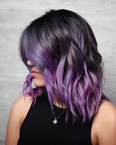 Shirt Colored Hair, Purple Hair With Brown Roots, Medium Brown And Purple Hair, Purple Brown Balayage, Ombré Hair Purple, Dark Roots Purple Hair Balayage, Ombre Purple Hair Brown, Medium Brown Hair With Purple, Purple Bayalage Hair Brunettes Short