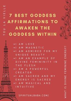 an advertisement with the words 7 best goddess affirmations to awake within