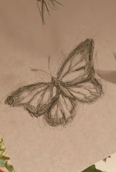 a drawing of a butterfly sitting on top of a piece of paper