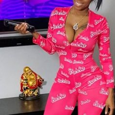 If You A Baddie, Grab This Pink Stretch Jumpsuit. Perfect To Lounge In Or Wear To A Pajama Party. Super Comfortable! Cheap Pink Onesie For Pajama Party, Pink Hooded Sleepwear For Pajama Party, Baddie Onesie, Pink Stretch Jumpsuit For Club, Pink Cartoon Print Sleepwear For Loungewear, Stretch Jumpsuit, Cute Sleepwear, High Fashion Outfits, Pajama Party