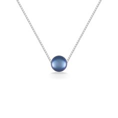 14K White Gold Na Keiki (Children's) Slider Necklace with a 4.5mm Blue Akoya Pearl. The necklace measures approximately 13". Blue Sterling Silver Necklace With Pearl Pendant, Blue Sterling Silver Necklaces With Pearl Pendant, Formal Blue Necklace With Pearl Pendant, Classic Blue Birthstone Necklace, Classic Blue Round Pendant Necklace, Blue Single Strand Round Pearl Necklace, Blue Single Strand Pearl Necklace, Classic Blue Pearl Necklace For Gift, Blue Sterling Silver Pearl Necklace Gift