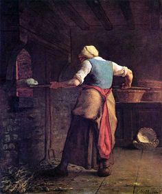 a painting of a woman cooking in a kitchen