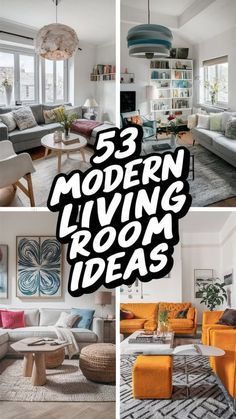 the living room is filled with modern furniture and decor items, as well as colorful pillows