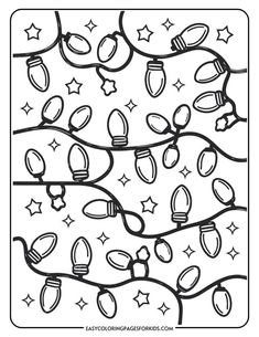 Black and white coloring page featuring decorative Christmas lights intertwined with stars, designed for kids to color and enjoy. Christmas Light Crafts, Light Crafts For Kids, Draw Christmas Lights, Christmas Coloring Printables Free, Light Doodles, Light Coloring Page, Christmas Coloring Sheets For Kids, Free Christmas Coloring Sheets, Christmas Coloring Printables