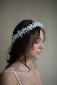 Baby Breath Flower Crown, Bridesmaid Crown, Gypsophila Wedding, Accessories Bride, Flower Tiara, Hair Wreaths, Flower Comb, Ivory Flower, Hair Wreath