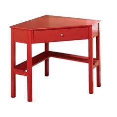 a small red table with one drawer open