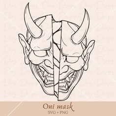 an illustration of a demon mask with horns on it's head and the words, ohi mask svg - png