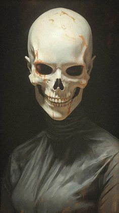 a painting of a skeleton wearing a black shirt