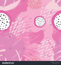 pink and white tropical leaves with polka dots on the center, seamless background for wallpaper or fabric